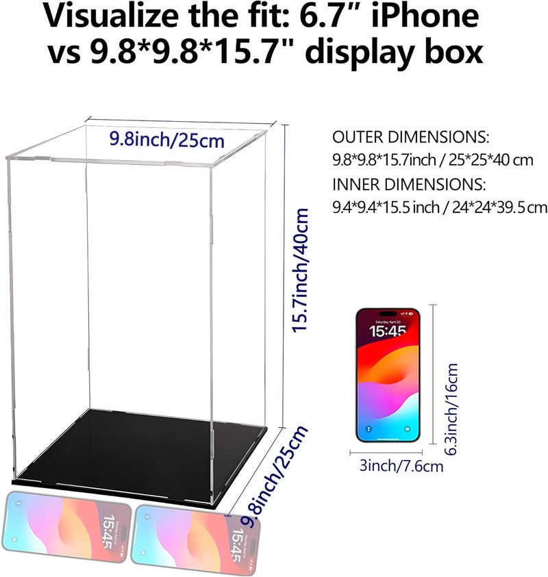Evron Display Case for Collectibles Assemble Clear Acrylic Box Alternative Glass Case for Display Action Figures Home Storage & Organizing Toys (9.8x9.8x15.7inch;25x25x40cm) - Image 2